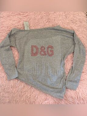 D&G Gray Off-the-Shoulder Top with Crystal Detail